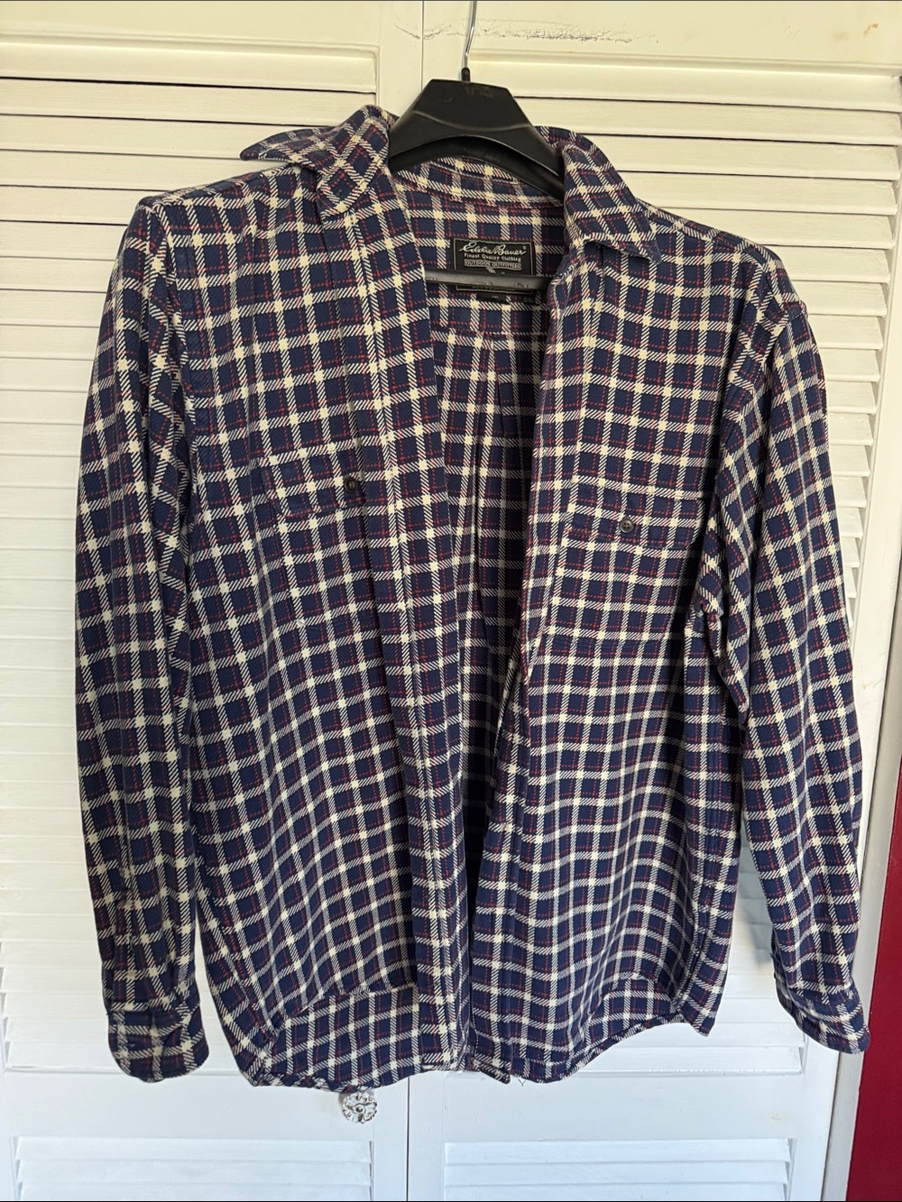 Eddie Bauer Navy, White & Red Plaid Button-Down Shirt